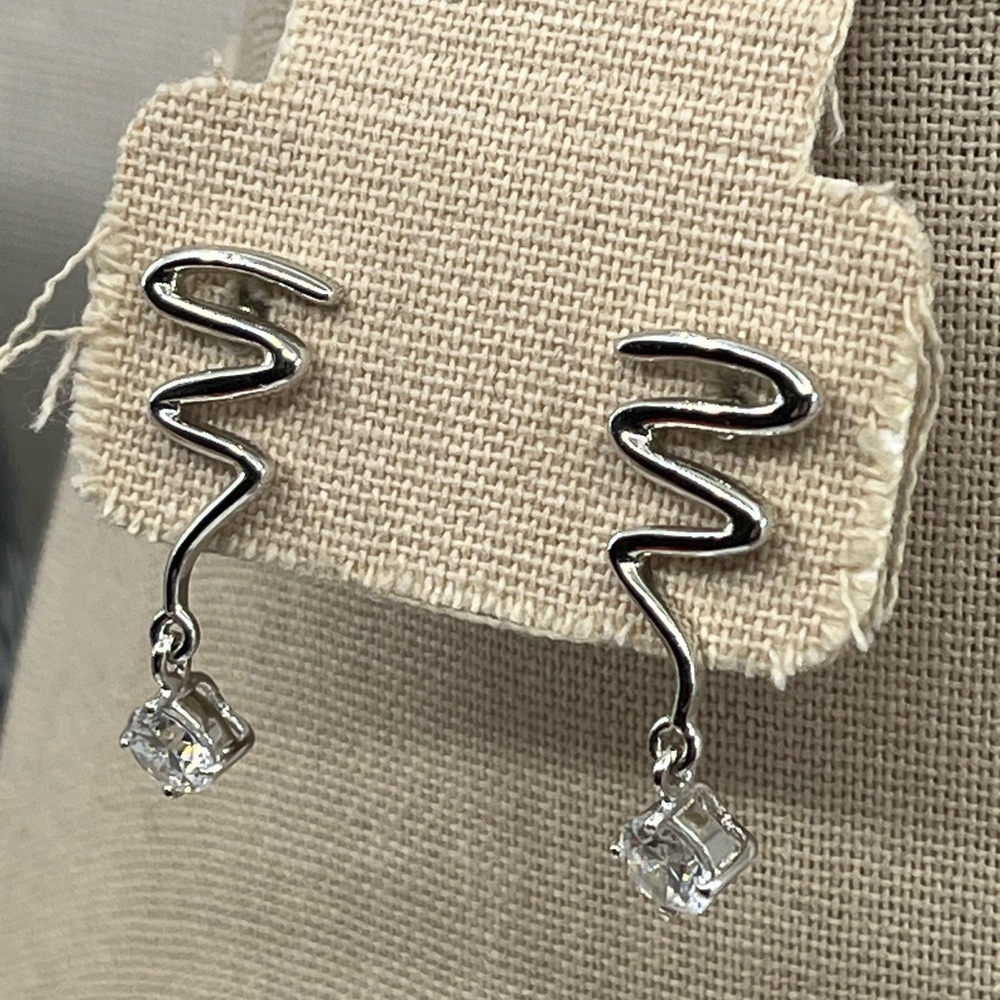 Unique Diamonique Sterling Silver 925 Earrings – 1" Length, 4.6g - Picture 8 of 17